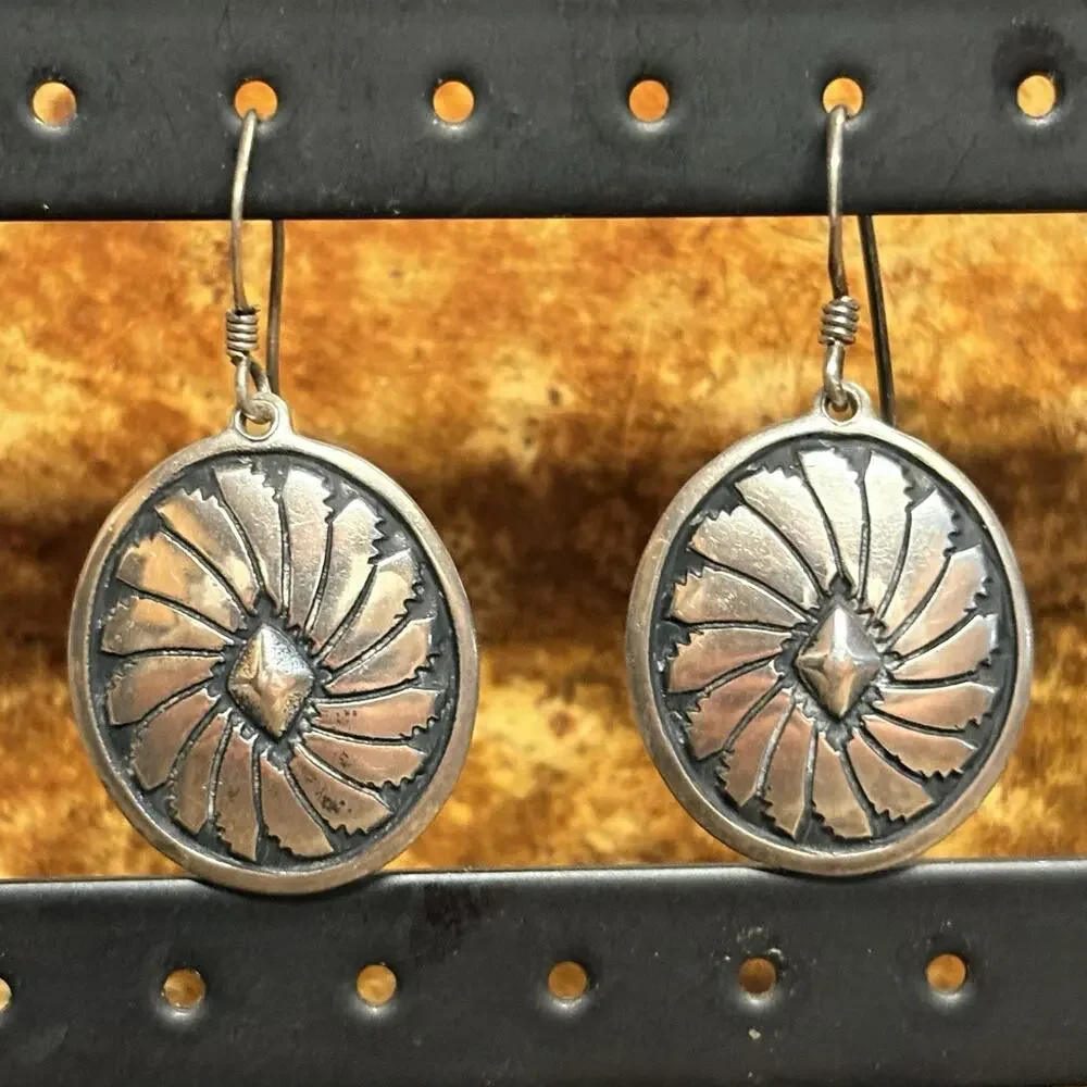 Sterling Silver Concho/Sunburst Dangle Earrings Vintage